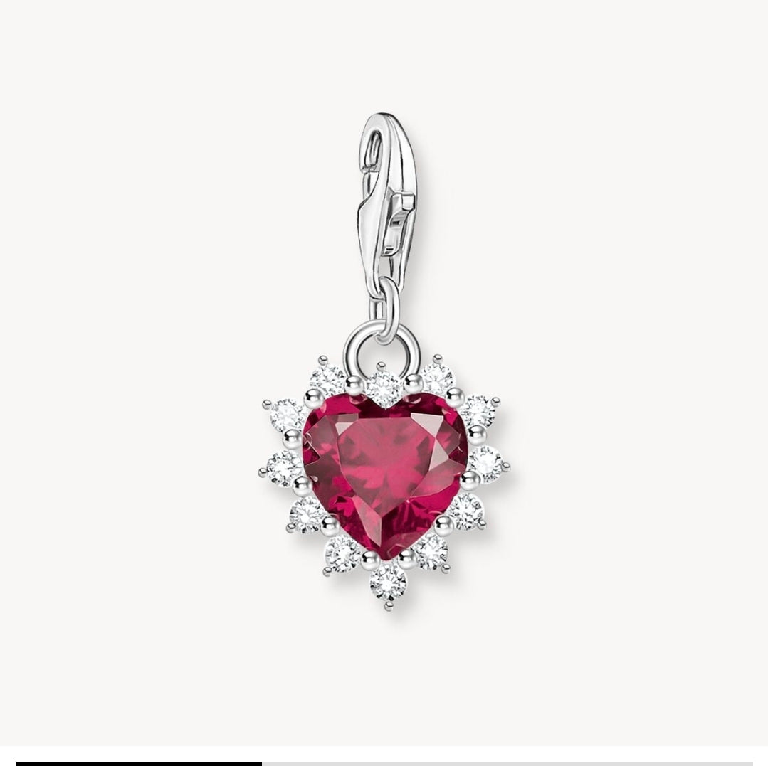 T SABO SILVER RED CUBIC ZIRCONIA HEART CHARM