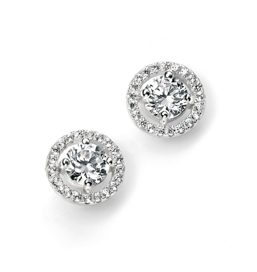 SILVER RND CZ HALO SURROUND EARRING