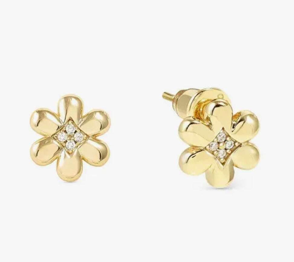 242304/012 Petit Sparkle Gold Plated & Zirconia Flower Earrings