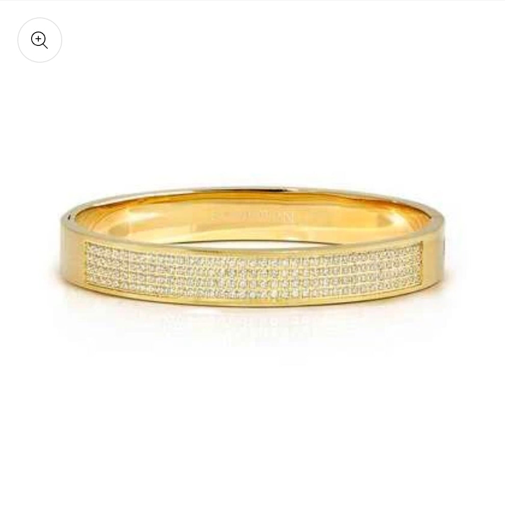 029535/020 NOMINATION WIDE STEEL GOLD TONE SATIN FINISH WHT CZ MEDIUM SIZE PRETTY BANGLE