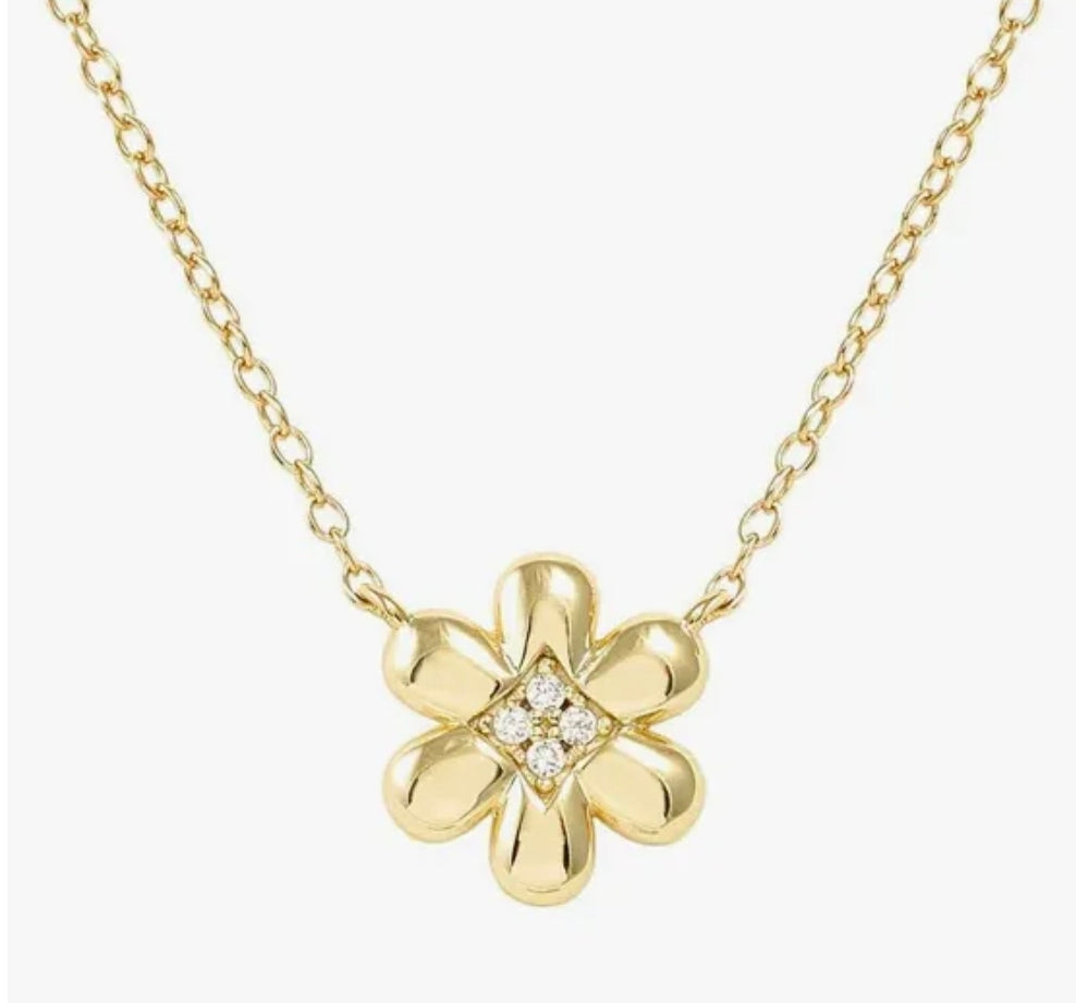 242303/012 Petit Sparkle Silver Gold Coloured & Zirconia Flower Necklet