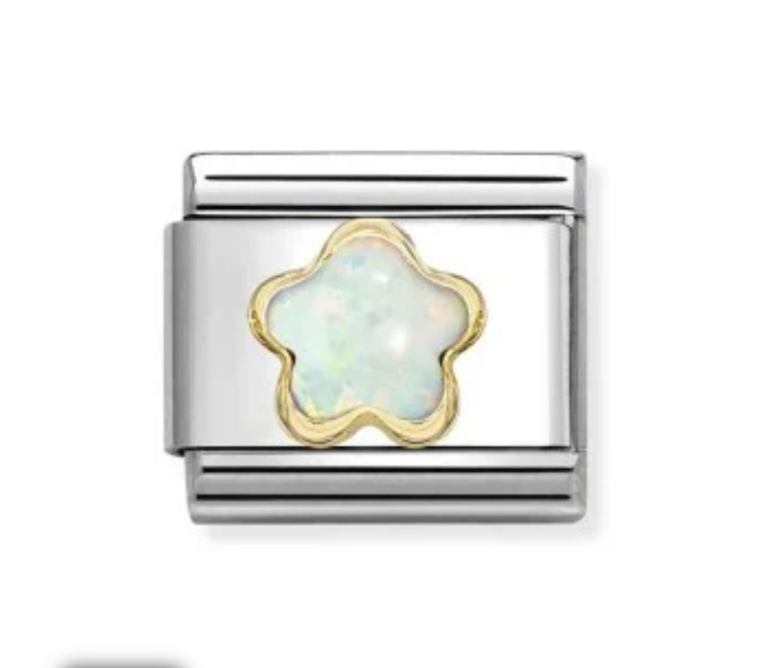 030522/07 NOMINATION OPAL & GOLD FLOWER STONE SET CHARM