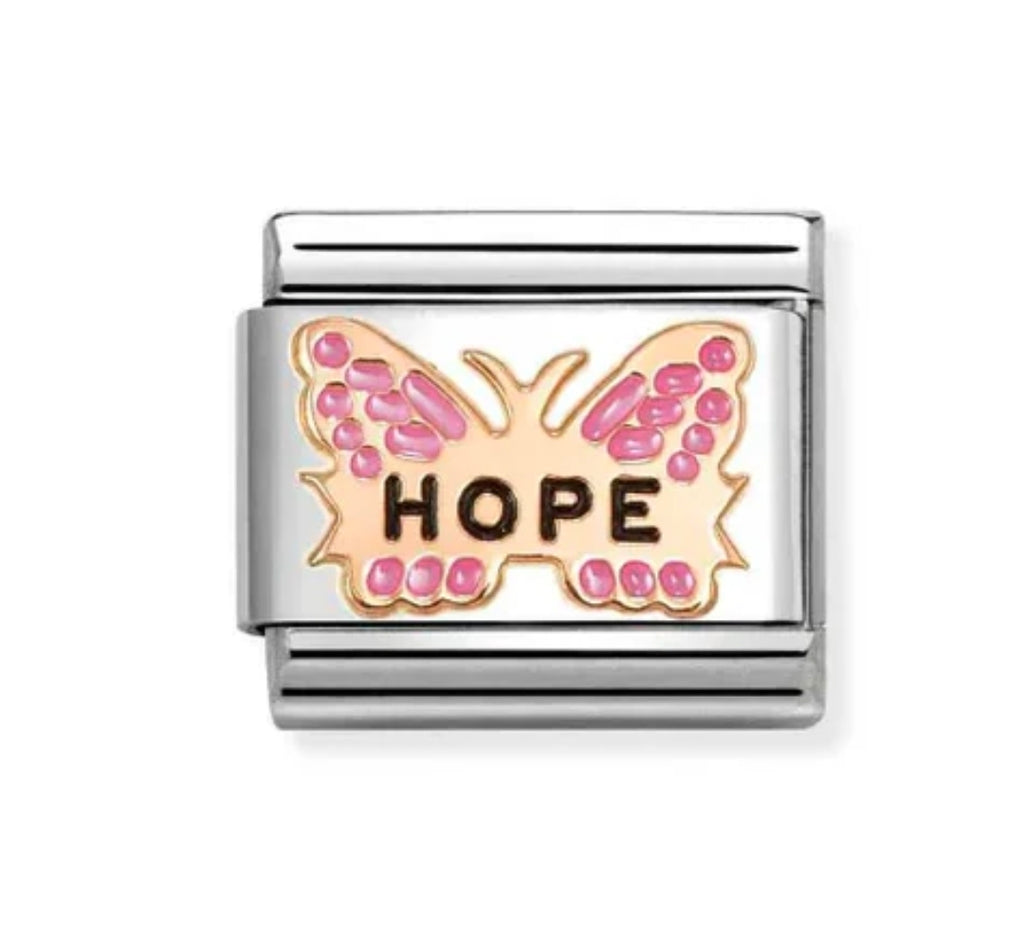 430202/50 NOMINATION ROSE GOLD FUCHSIA BUTTERFLY HOPE CHARM - SYMBOLS