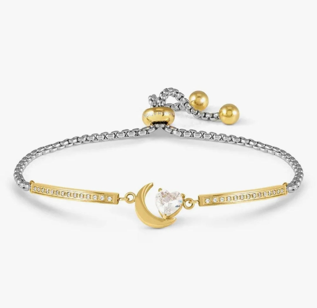 028021/038 SS MILLELUCI SILVER & GOLD PLATED STEEL CZ MOON TOGGLE BRACELET