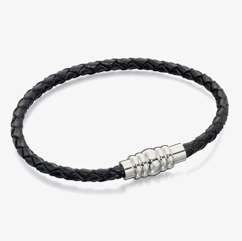 BLACK SKINNY LEATHER BRACELET WITH MAGNETIC CLASP by FRED BENNETT