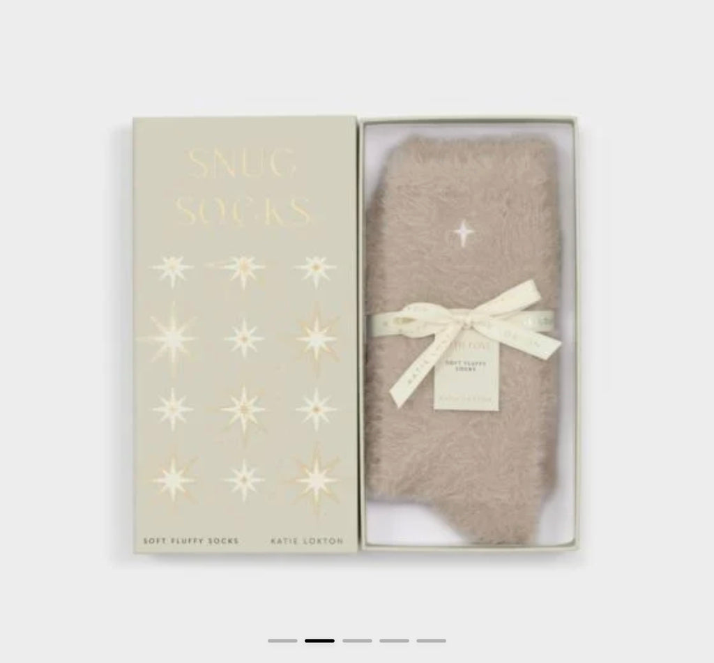 TAUPE FLUFFY OS SOCKS - GIFT BOXED