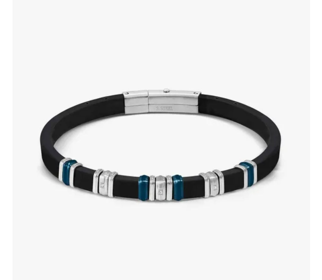 028821/058 City Energy Steel & Rubber Blue Detail Zirconia Bracelet