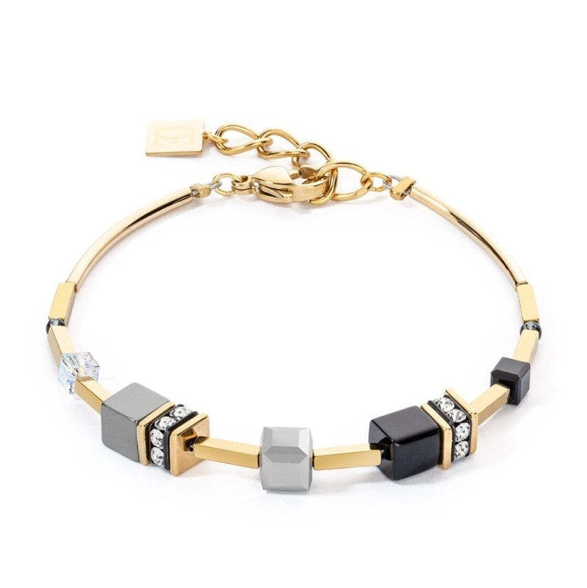 COEUR GP BLK GRY & WHT SWAROV GEOCUBE BRACELET