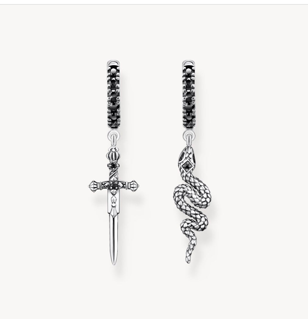 T SABO SILV BLK ST HOOP DAGGER & SNAKE ERS