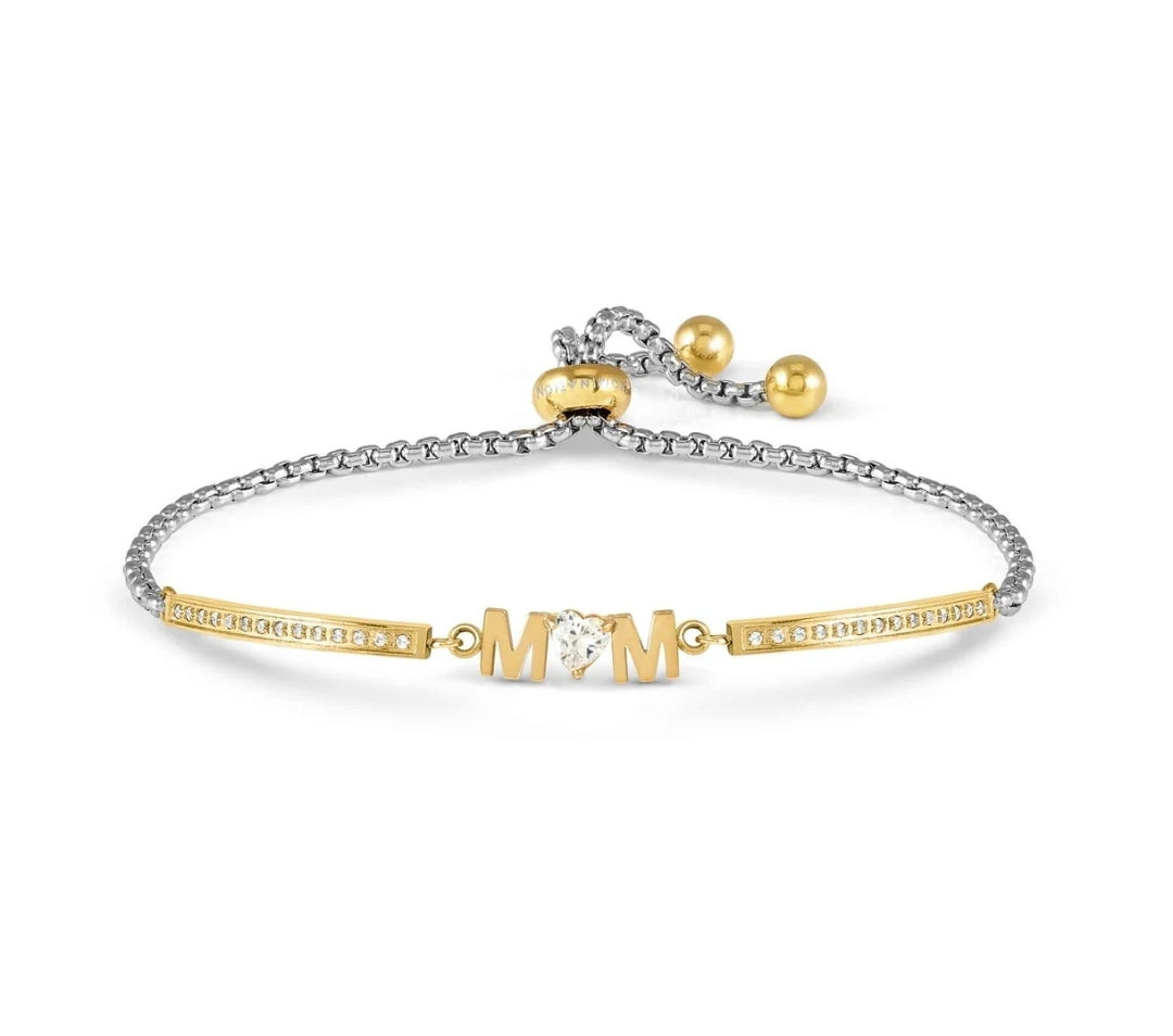 028027/002 SS MILLELUCI SILVER SS & GOLD TONE CZ MOM TOGGLE BRACELET