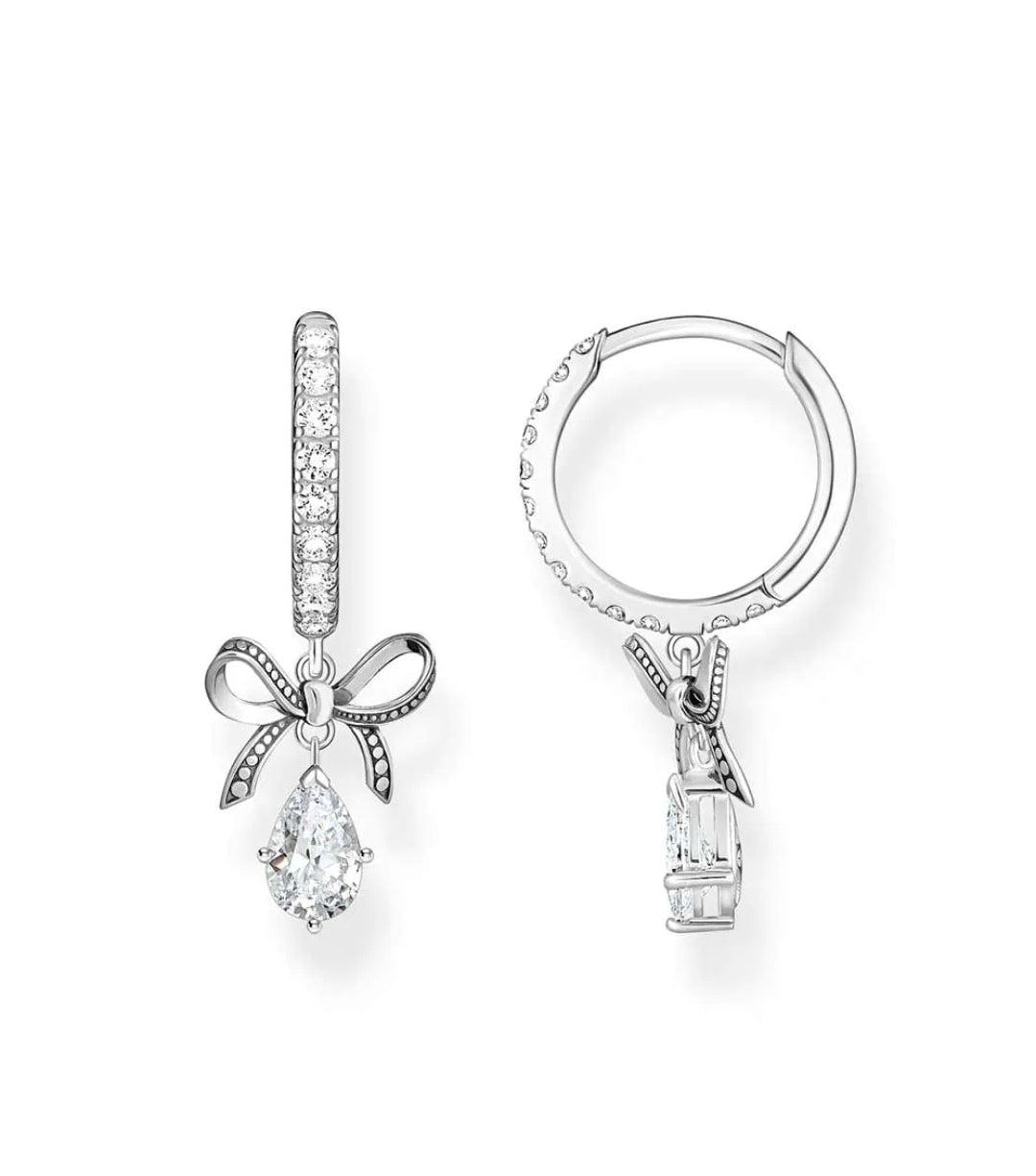 THOMAS SABO SILVER CUBIC ZIRCONIA BOW HOOP EARRINGS