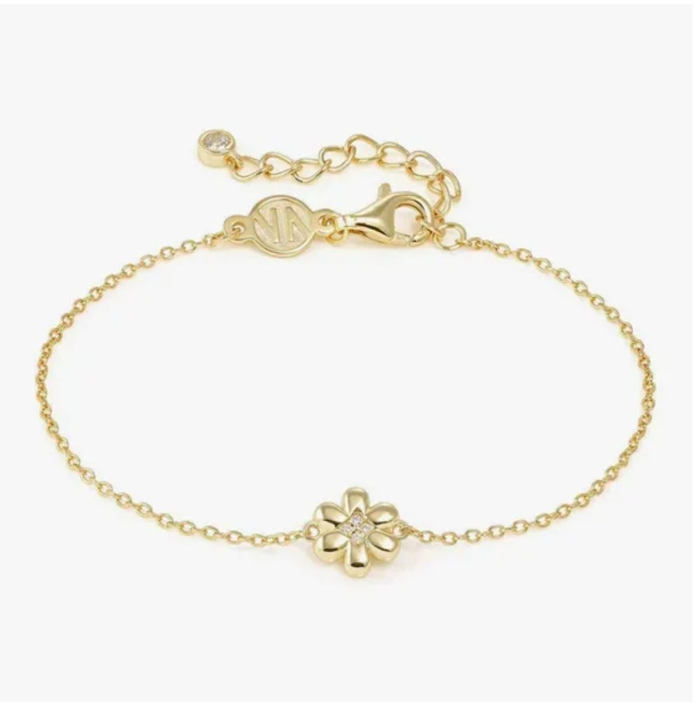 242300/012 Petit Sparkle Silver Gold Coloured & Zirconia Clover Bracelet