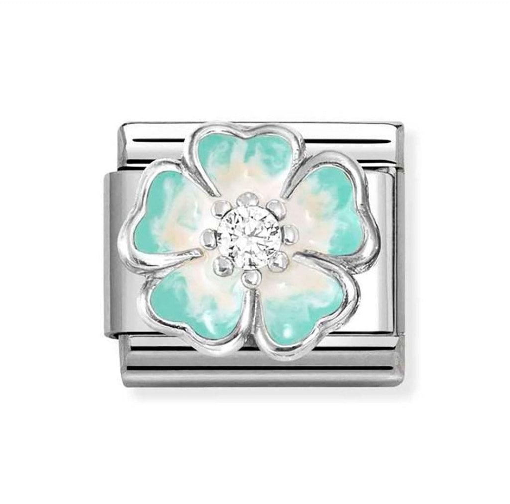 330321/18 NOMINATION SILVER CZ GREEN & WHITE SHADED BLOSSOM CHARM