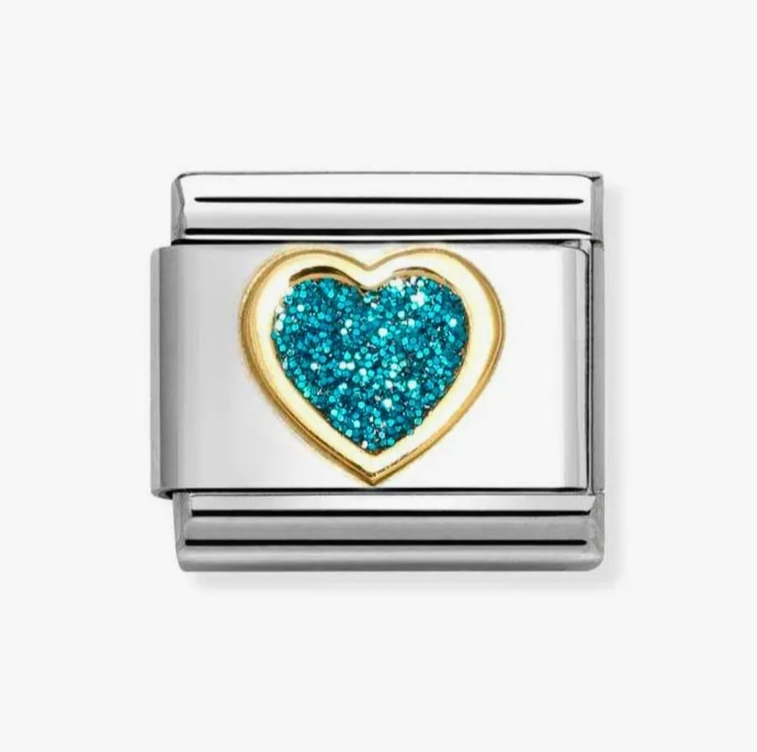 030220/07 NOMINATION LIGHT BLUE HEART CHARM - GLITTER SYMBOLS