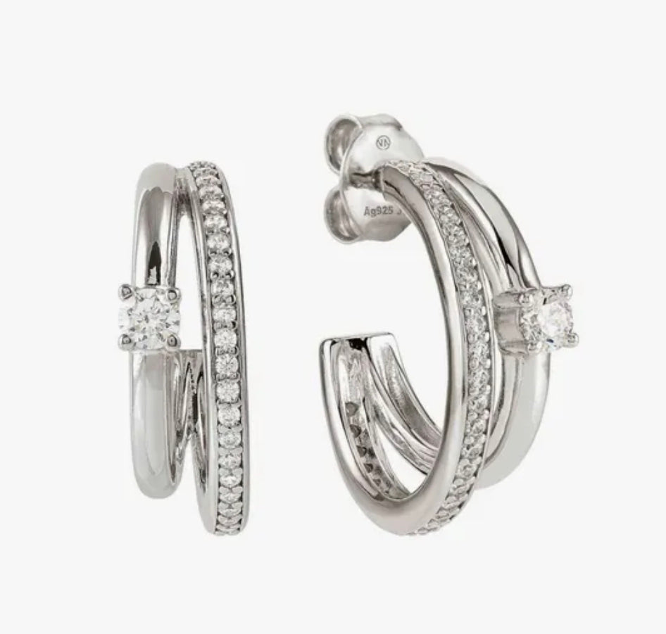 241712.001 SILV CZ SET DBLE HOOP ER - COSMICLOVE