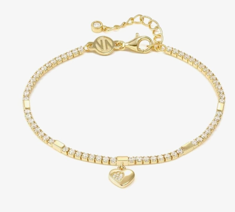 242302/006 Petit Sparkle Silver Gold Colour Zirconia Tennis Heart Pendant Bracelet