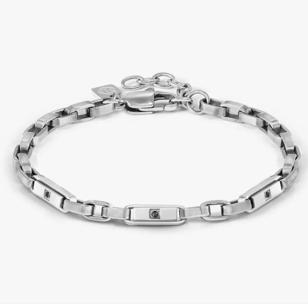 133019/007 Manvision Stainless Steel Black CZ Chain Link Bracelet