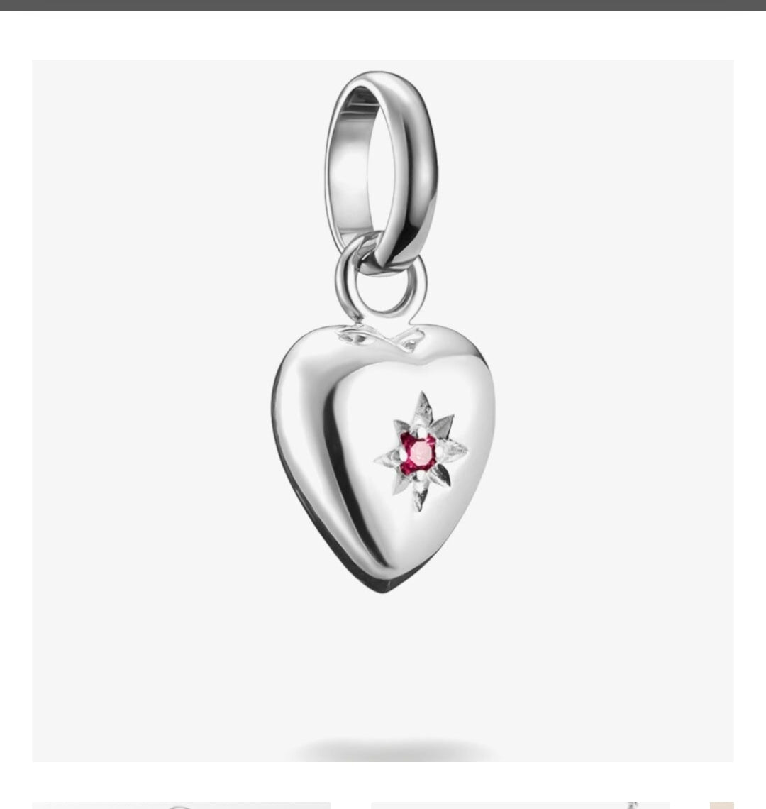 THOMAS SABO SILVER HEART CHARM WITH RED STONE