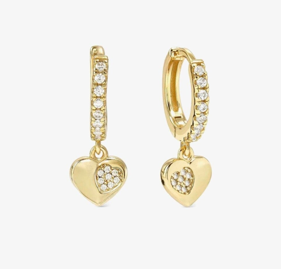 242305/006 Petit Sparkle Silver Gold Colour & Zirconia Heart Hoop Drop Earrings