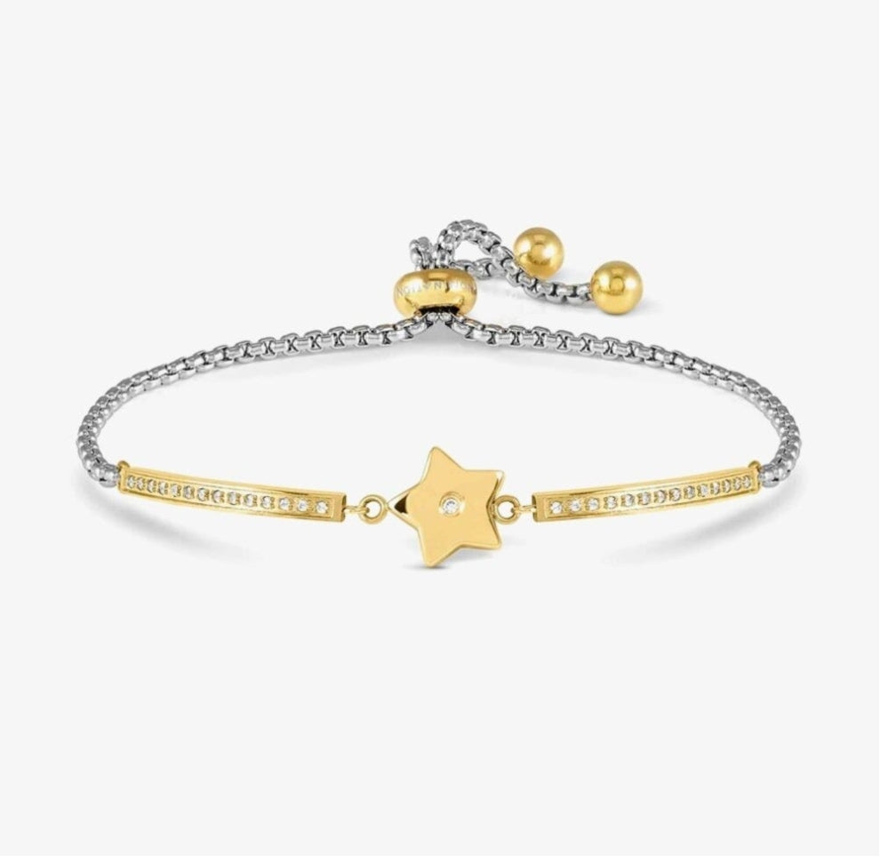 028018/023 SS MILLELUCI CZ SILVER & GOLD STAR TOGGLE BRACELET