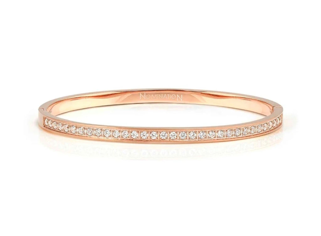 029523/043 NOMINATION STEEL ROSE GOLD FINISH WHT CZ MEDIUM SIZE PRETTY BANGLE