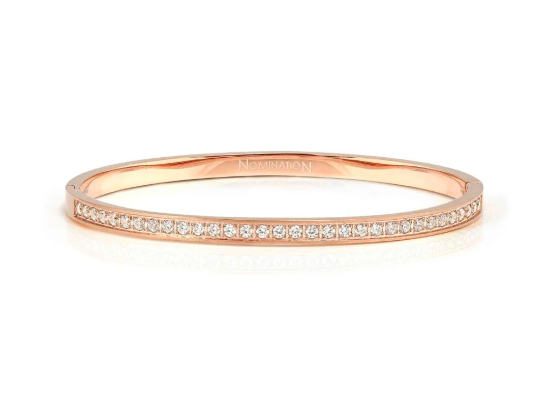 029523/043 NOMINATION STEEL ROSE GOLD FINISH WHT CZ MEDIUM SIZE PRETTY BANGLE