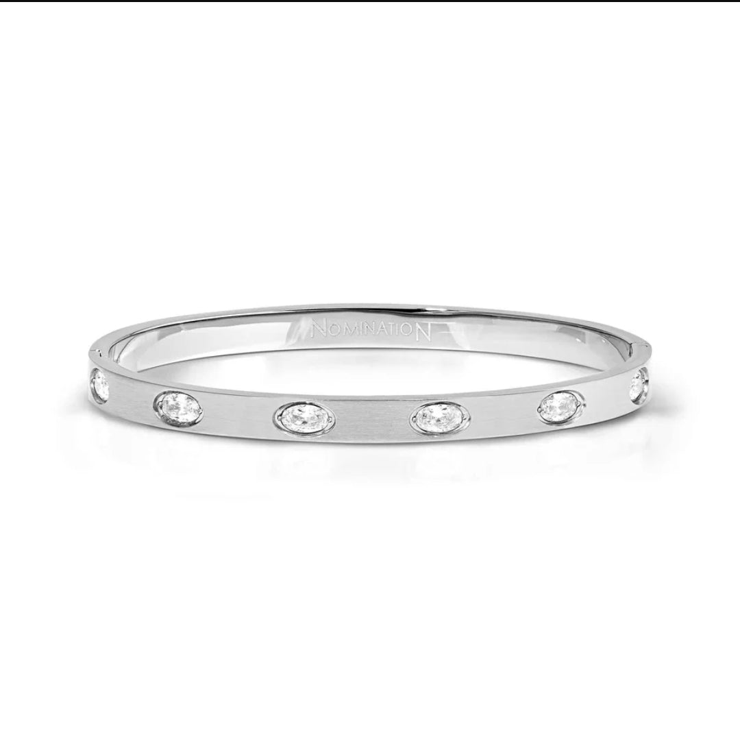 029526/001 NOMINATION STEEL SATIN FINISH WHT CZ MEDIUM SIZE PRETTY BANGLE
