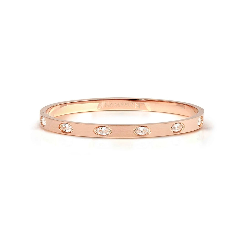 029526/043 NOMINATION STEEL SATIN ROSE FINISH WHT CZ MEDIUM SIZE PRETTY BANGLE