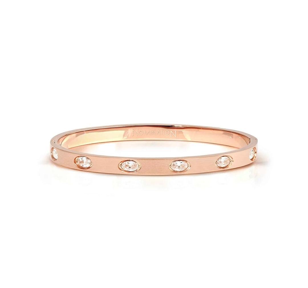 029526/043 NOMINATION STEEL SATIN ROSE FINISH WHT CZ MEDIUM SIZE PRETTY BANGLE