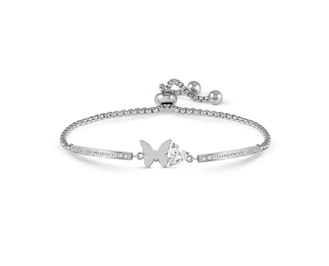 028019/010 SS MILLELUCI SILVER STEEL CZ & BUTTERFLY TOGGLE BRACELET