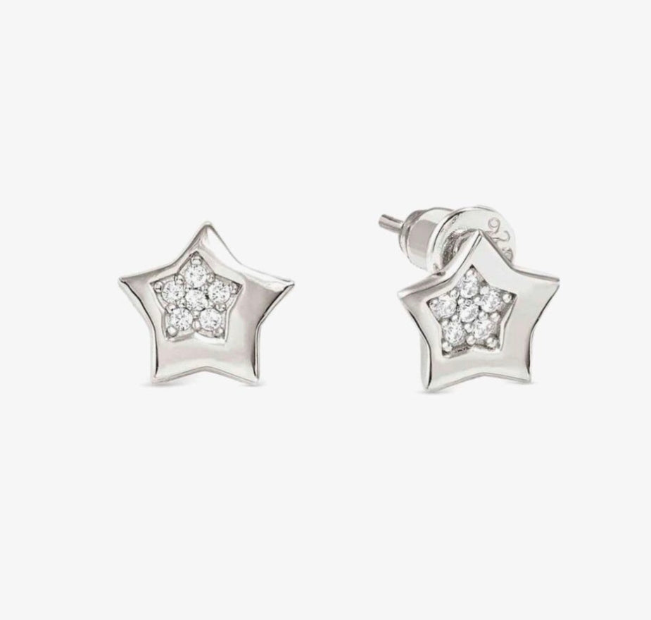 242304/007 Petit Sparkle Silver & Zirconia Star Earrings