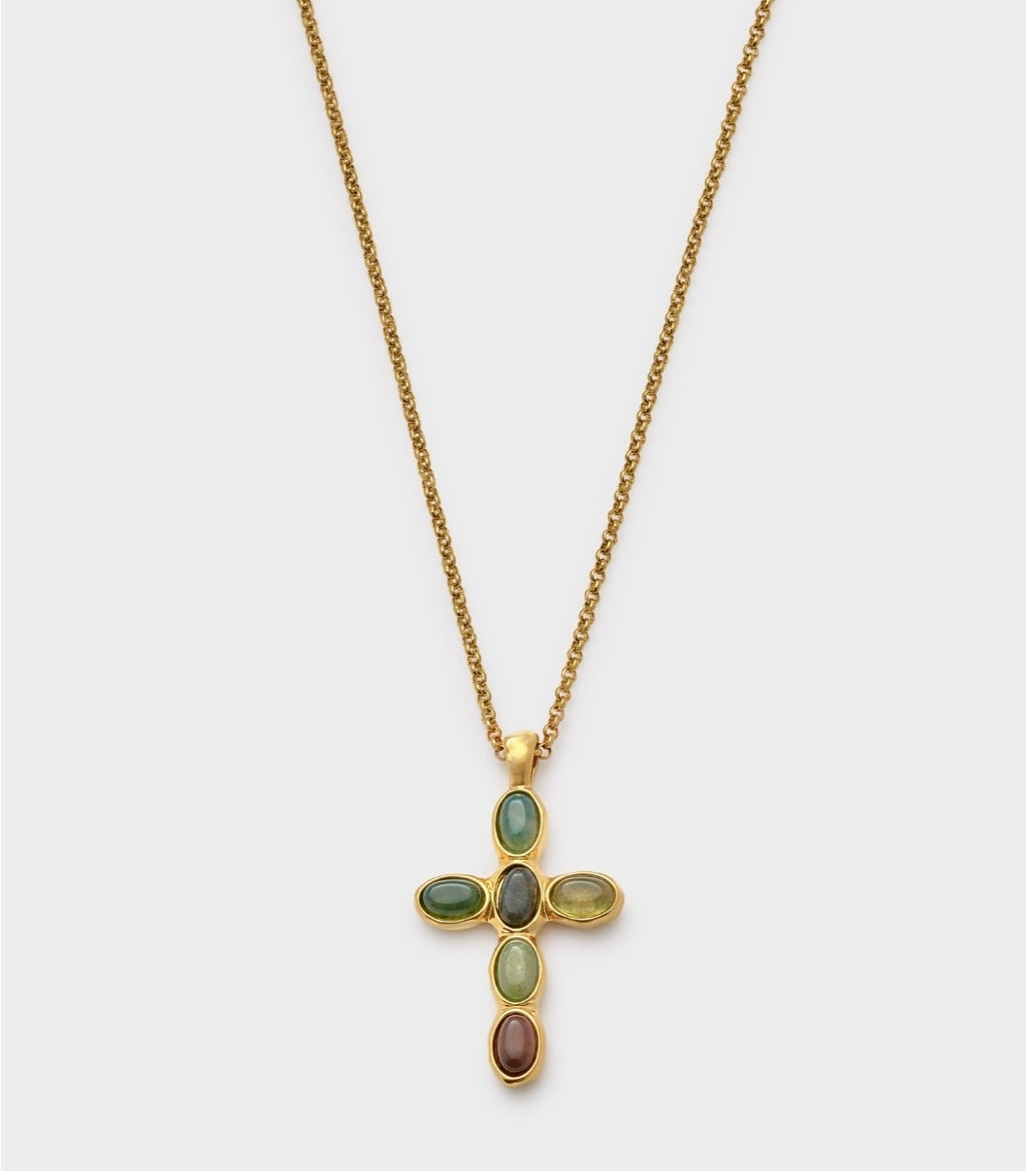 GREEN AGATE CROSS GP NECKLET by KATIE LOXTON
