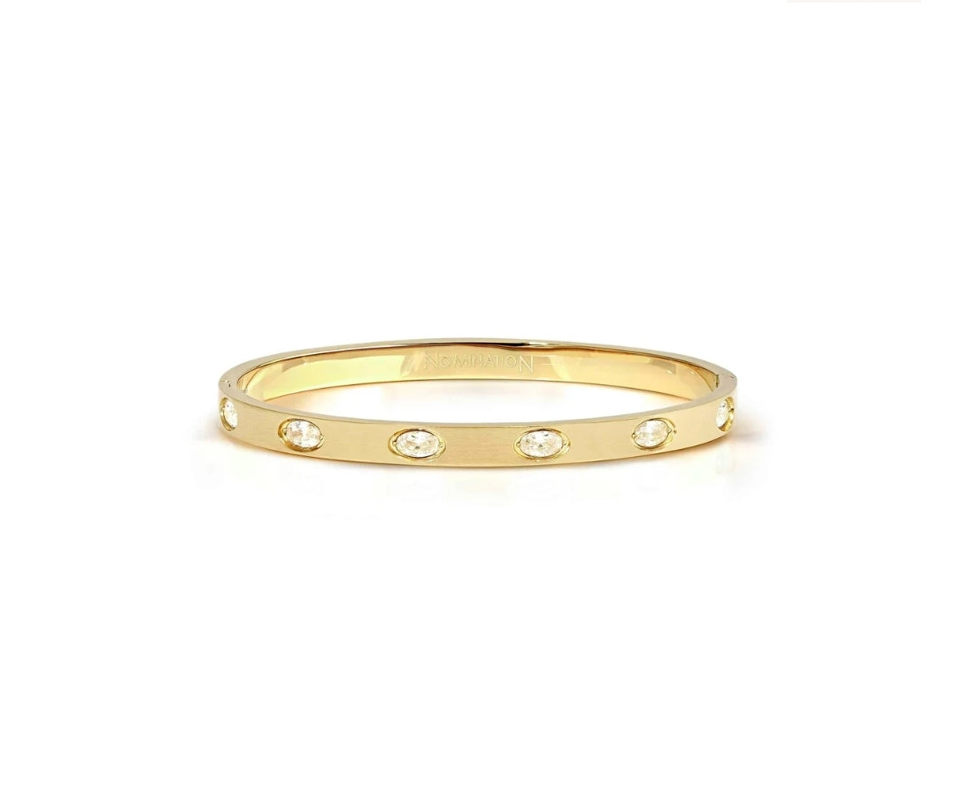 029526/020 NOMINATION STEEL SATIN GOLD FINISH WHT CZ MEDIUM SIZE PRETTY BANGLE