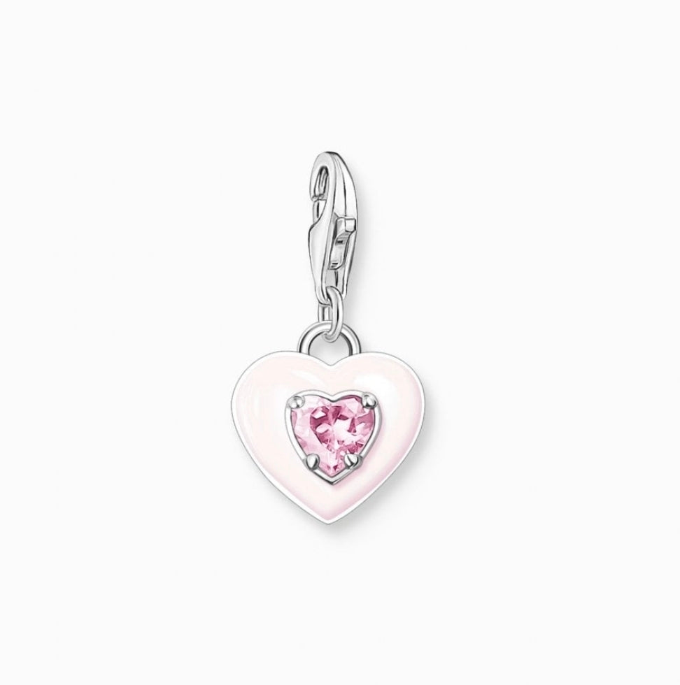 T SABO SILV PNK ENAM & CZ HEART PEND CHARM