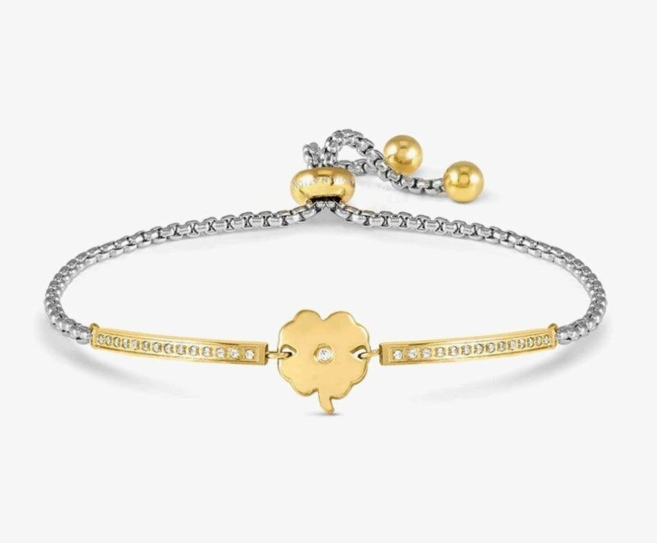 028018/006 SS MILLELUCI CZ SILVER & GOLD CLOVER TOGGLE BRACELET