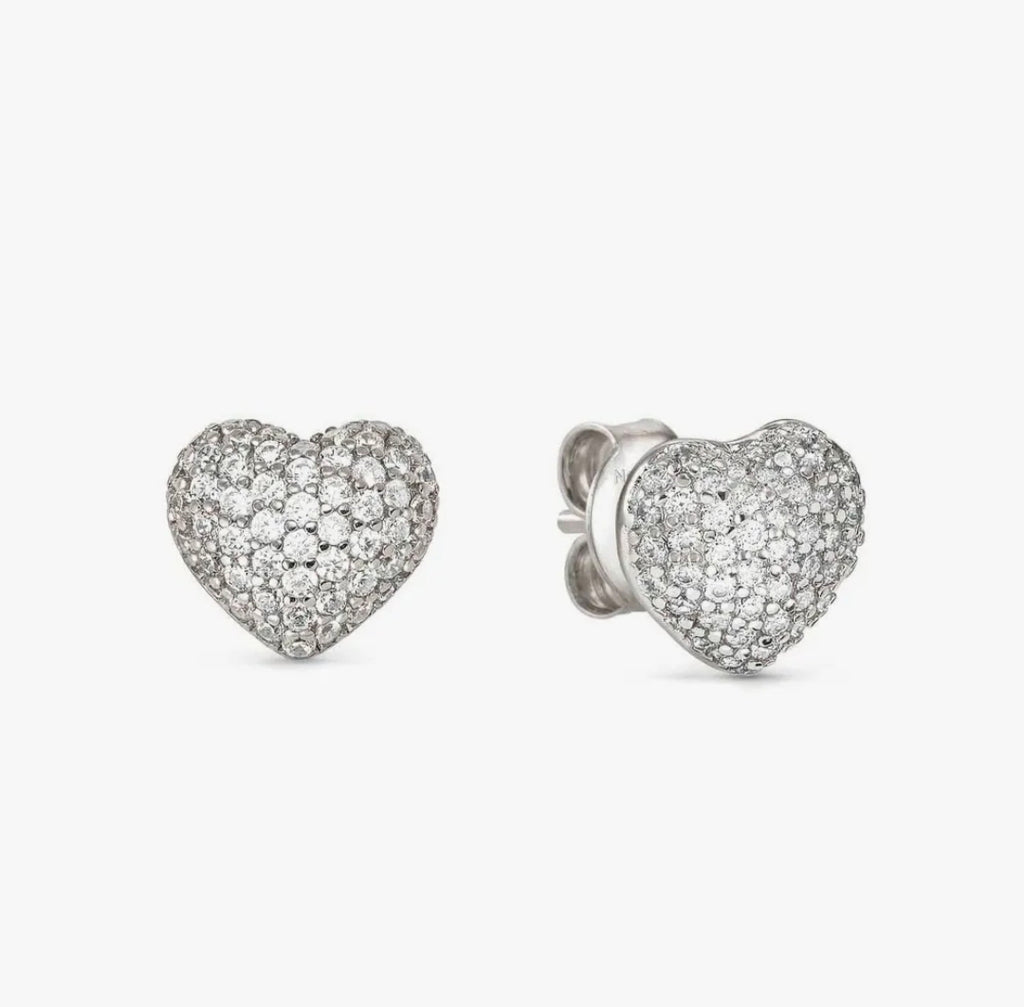 242707/004 Life Poetry Silver Pave CZ Heart Stud Earrings