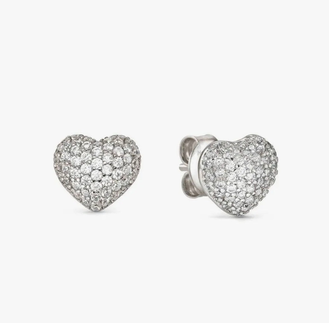 242707/004 Life Poetry Silver Pave CZ Heart Stud Earrings