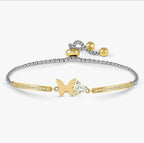 028021/010 SS MILLELUCI SILVER & GOLD TONE STEEL BUTTERFLY CZ HEART TOGGLE BRACELET