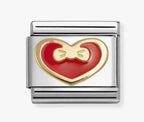 030283/33 NOM RED HEART GOLD BOW ENAMEL - LOVE2