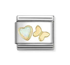 030523/11 NOMINATION OPAL HEART & GOLD BUTTERFLY CHARM