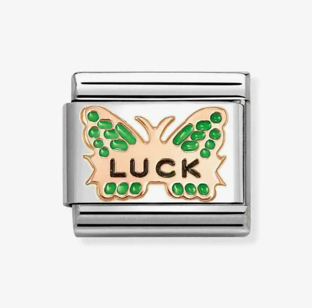 430202/48 NOMINATION ROSE GOLD GREEN BUTTERFLY LUCK CHARM - SYMBOLS