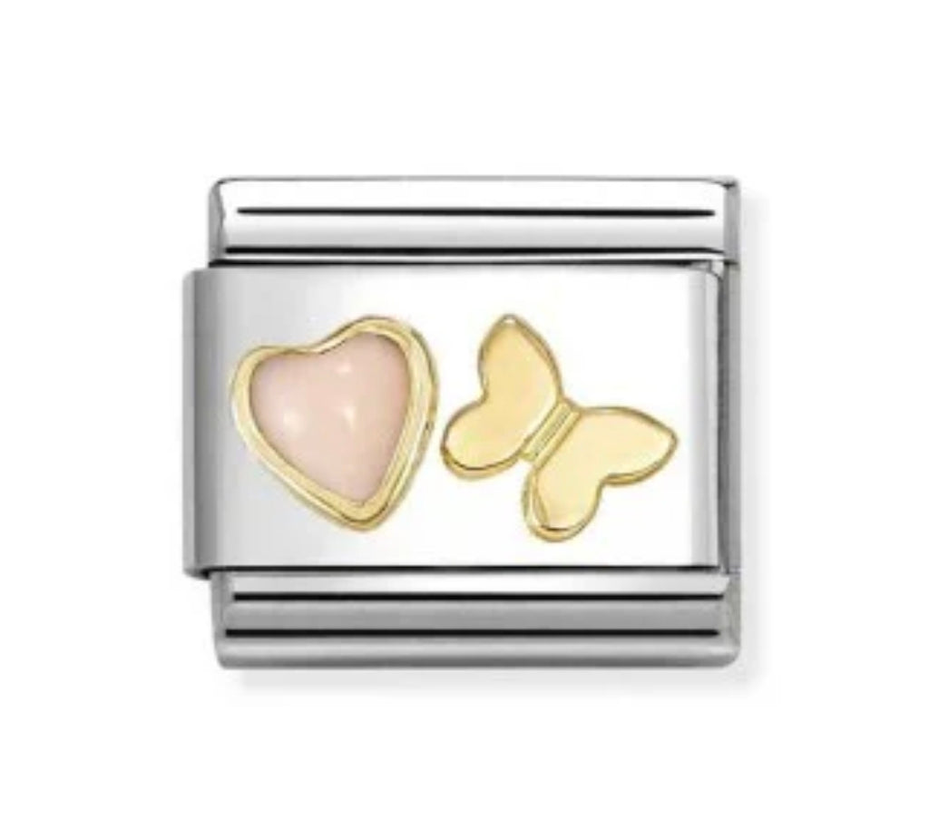 030523/12 NOMINATION PINK CORAL HEART & GOLD BUTTERFLY CHARM