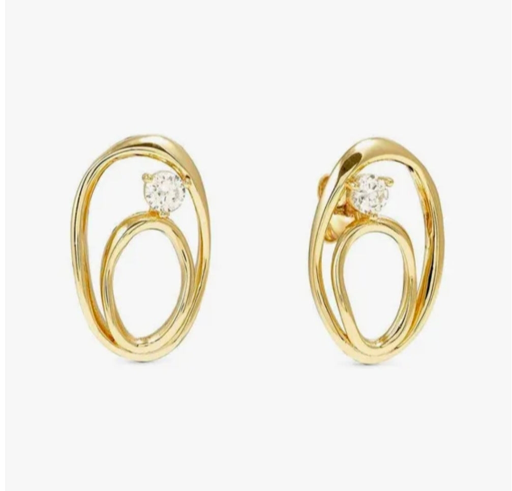 242811/055 My Rebel Art Silver Gold Plated Oval CZ Stud Earrings