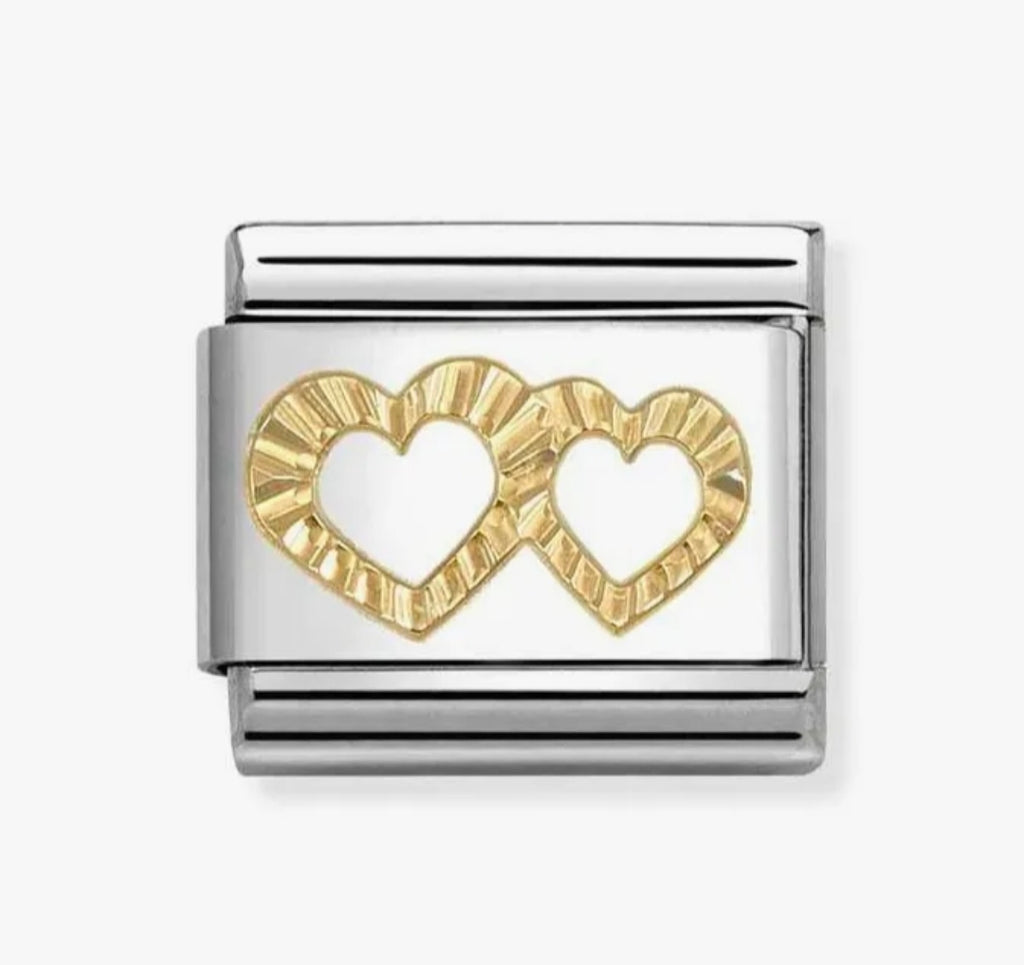 030149/64 GOLD DIAMOND CUT DOUBLE HEARTS CHARM