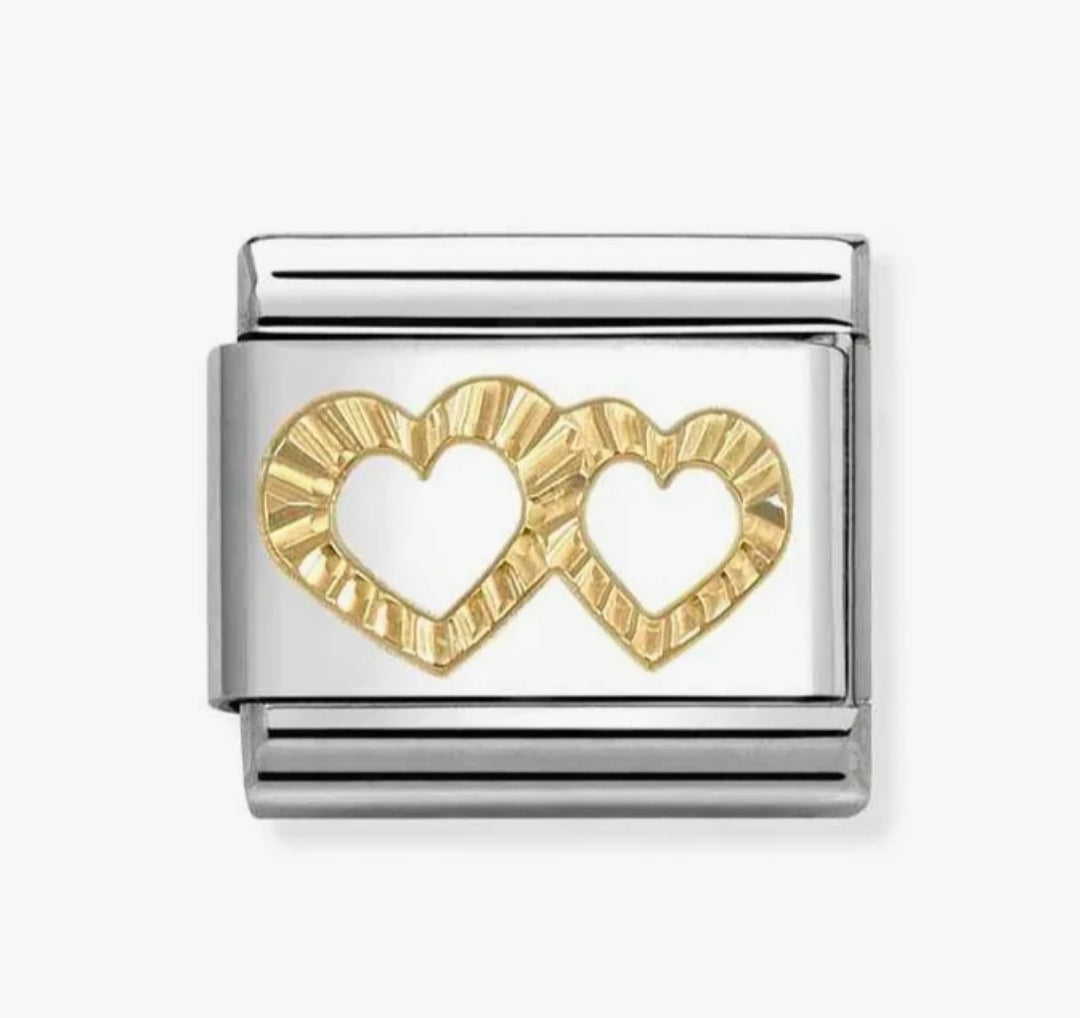 030149/64 GOLD DIAMOND CUT DOUBLE HEARTS CHARM