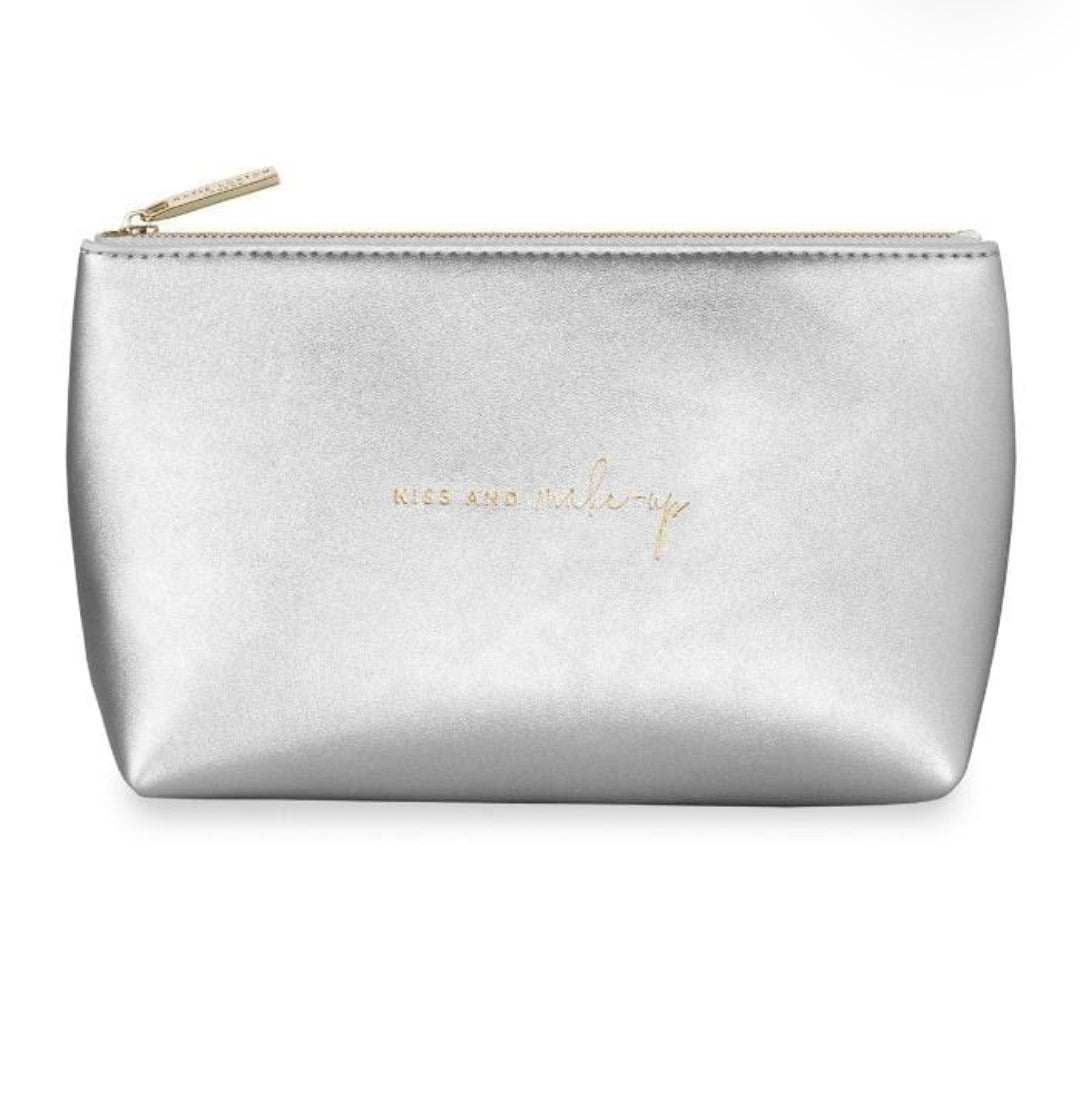 METALLIC SILVER KISS AND MAKE UP BAG