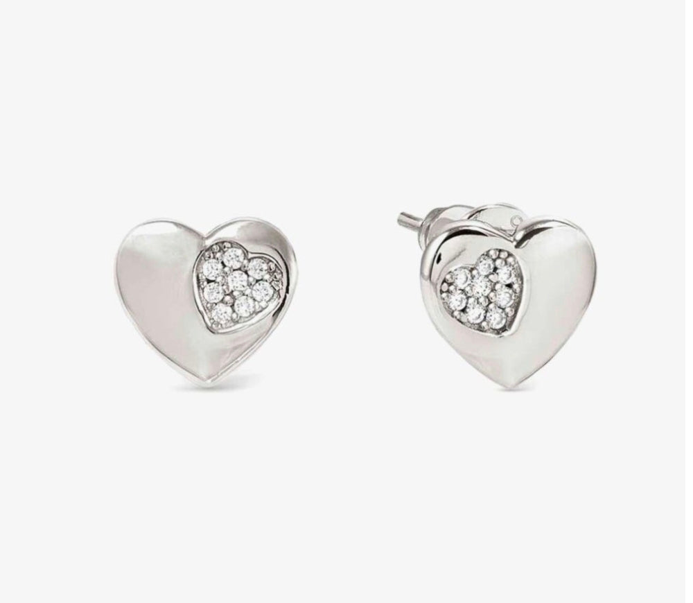 242304/004 Petit Sparkle Silver & Zirconia Heart Earrings