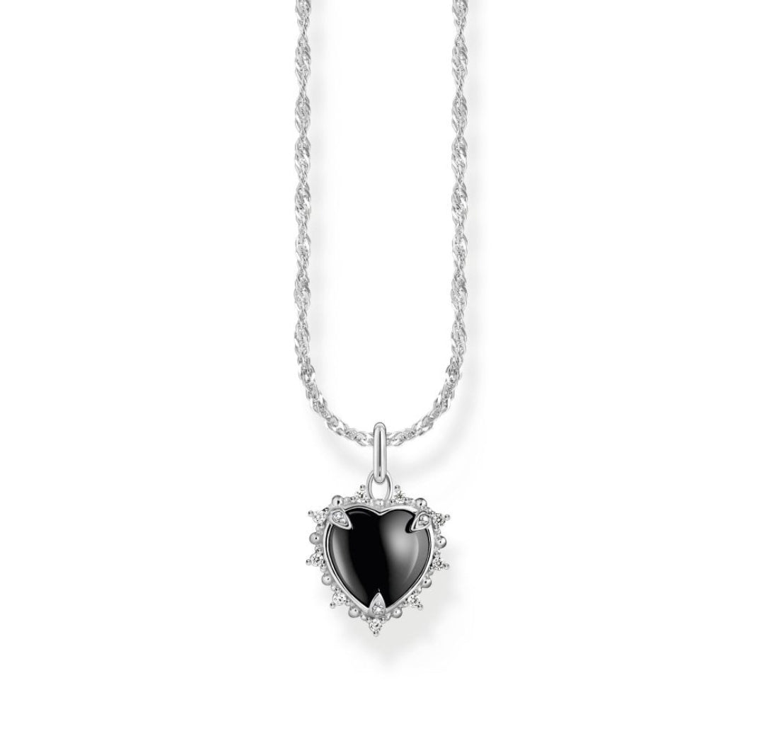 Thomas Sabo Silver Black Zirconia Vintage Heart Pendant & Chain