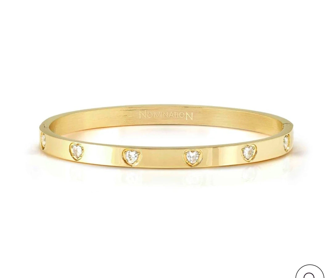 029529/020 NOMINATION STEEL GOLD FINISH WHT CZ HEART MEDIUM SIZE PRETTY BANGLE