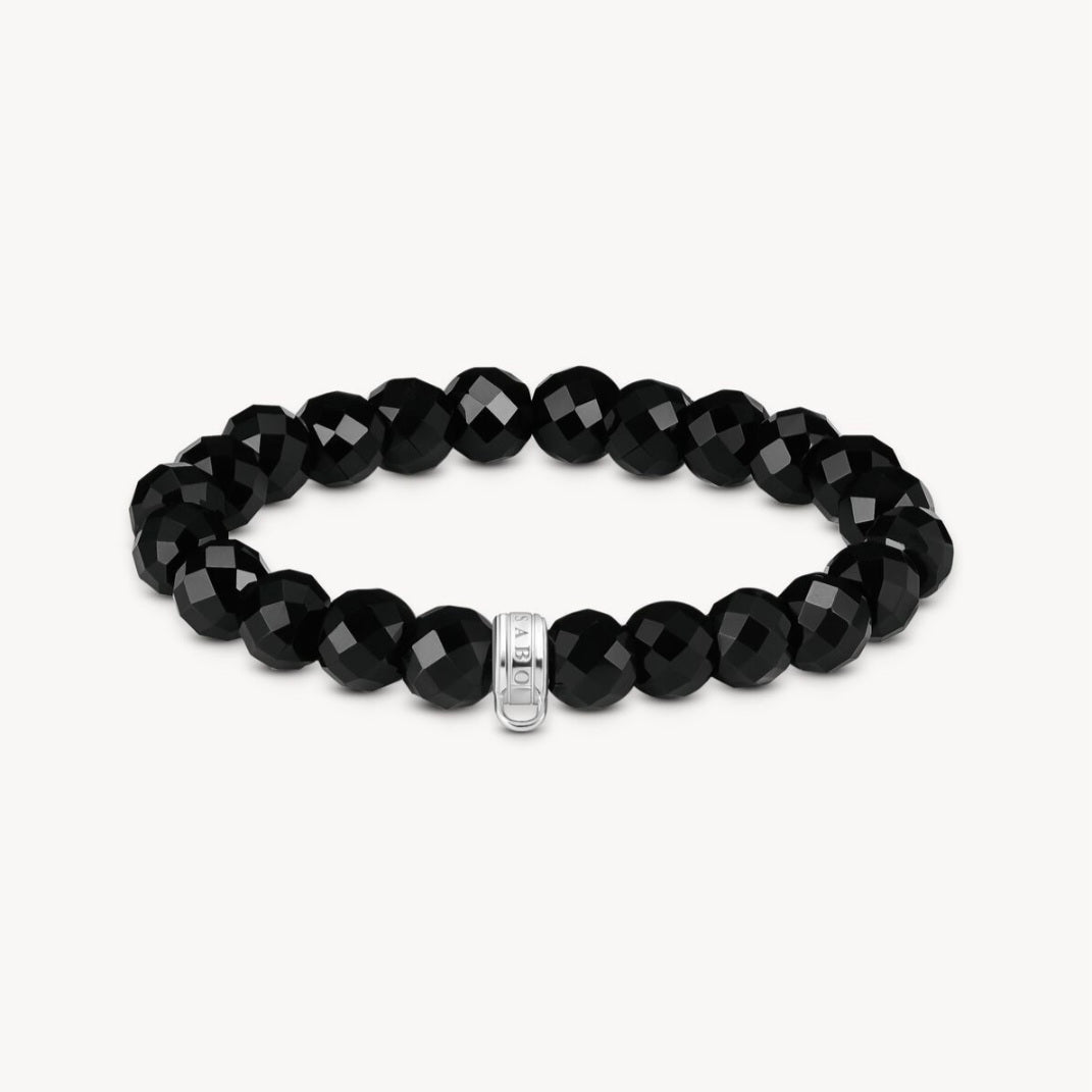 (MED) T SABO BLK FACET BEAD & SILV HOOP CHARM BLET